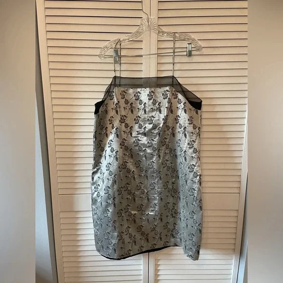 Vintage Y2K Silver Black Metallic Size 18 Mini Dress Onxy Nite Sheath Sleeveless - Picture 8 of 13